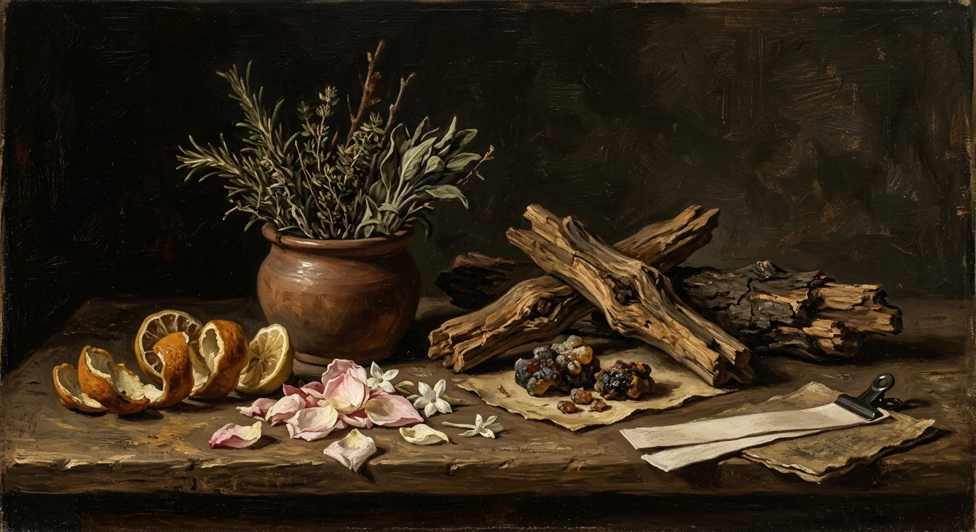 Painterly still life suggesting the four lenses