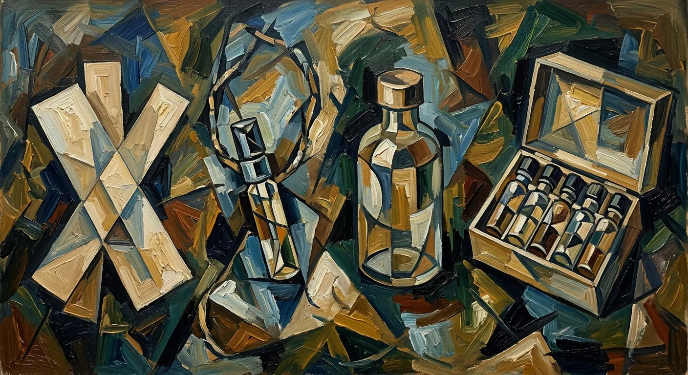 Four separate sampling tools: a paper strip, a tiny vial, a larger pour, and a box of small vials