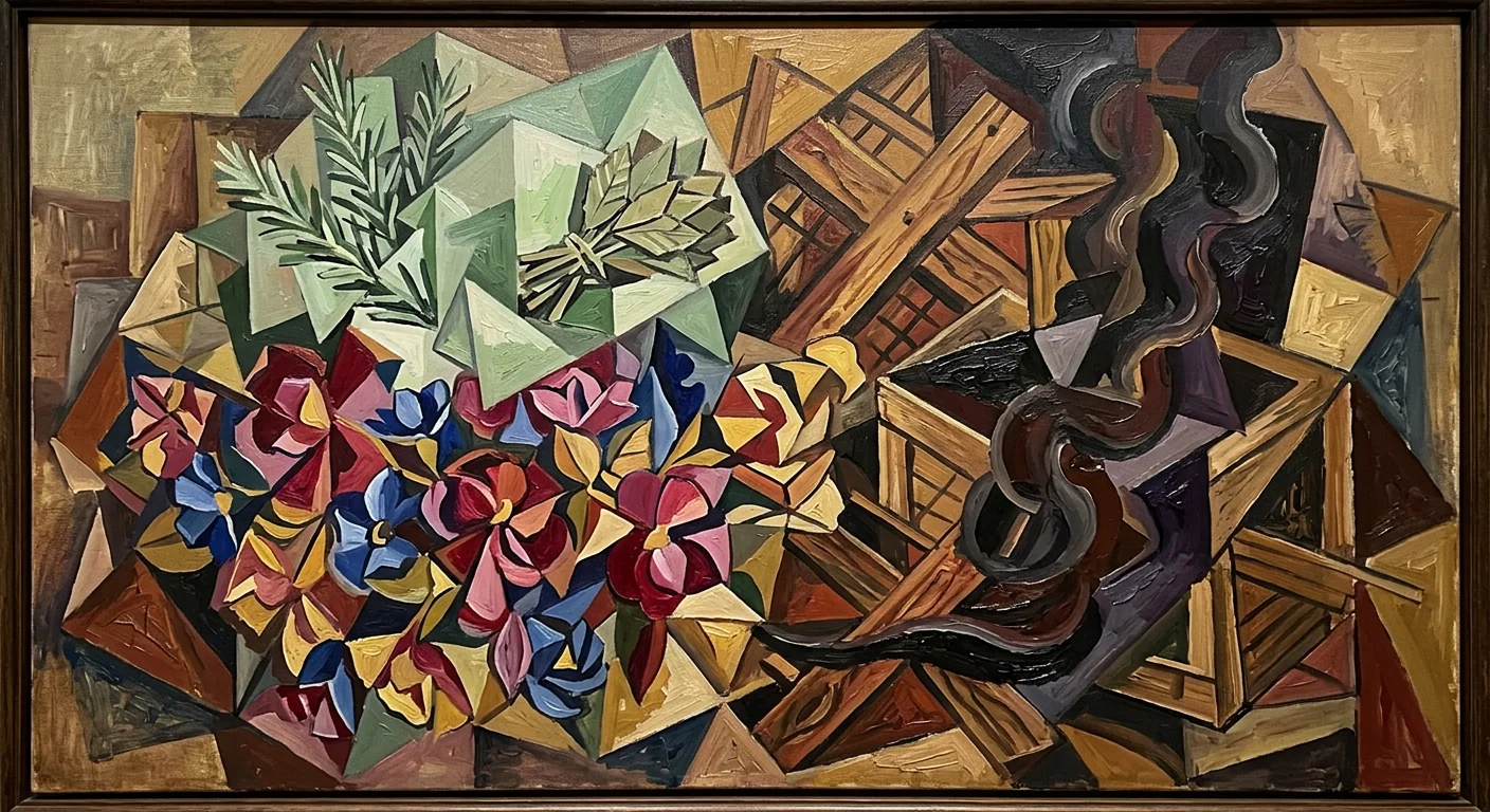 Faceted planes of herbs, florals, woods, and incense