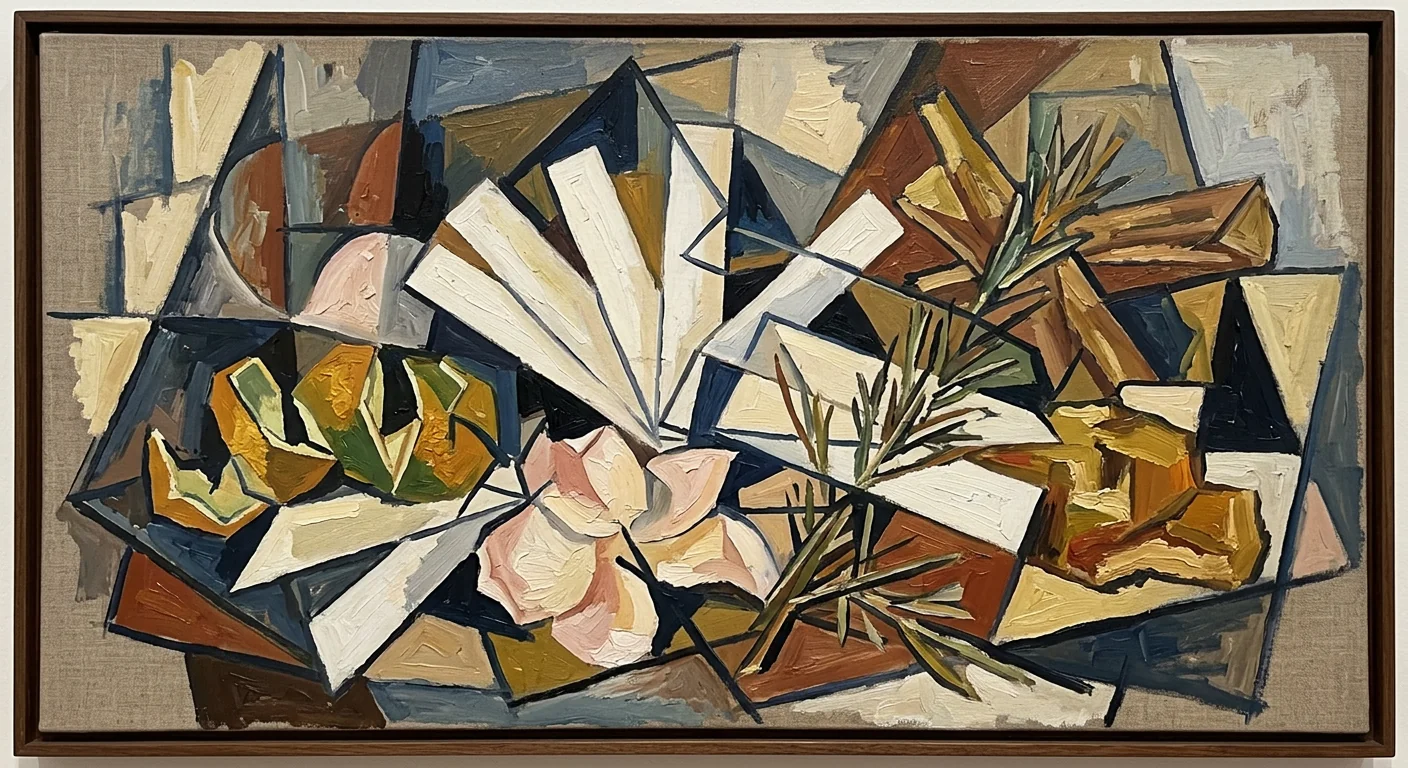 Painterly still life suggesting what the letters usually mean