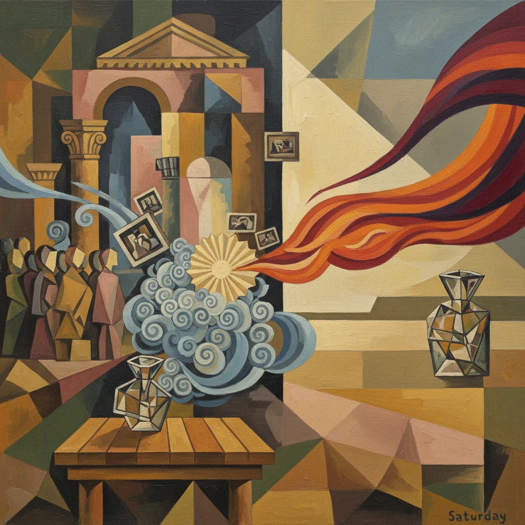 Painterly diagram scene: A ceremony scent has jobs a Saturday scent can ignore The first job is